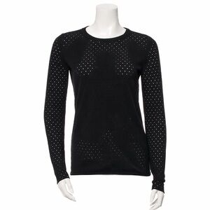 Acne Studios Perforated Crew Neck Top Black Size M | Long Sleeve Polyamide Knit